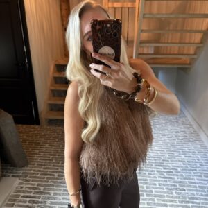 Fringe Top Mae mouwloos taupe