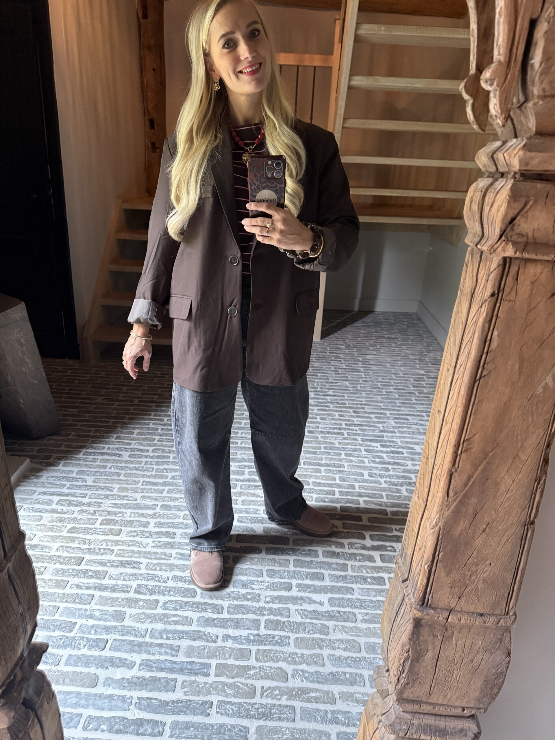 Oversized blazer Cheyenne met rugsplit bruin