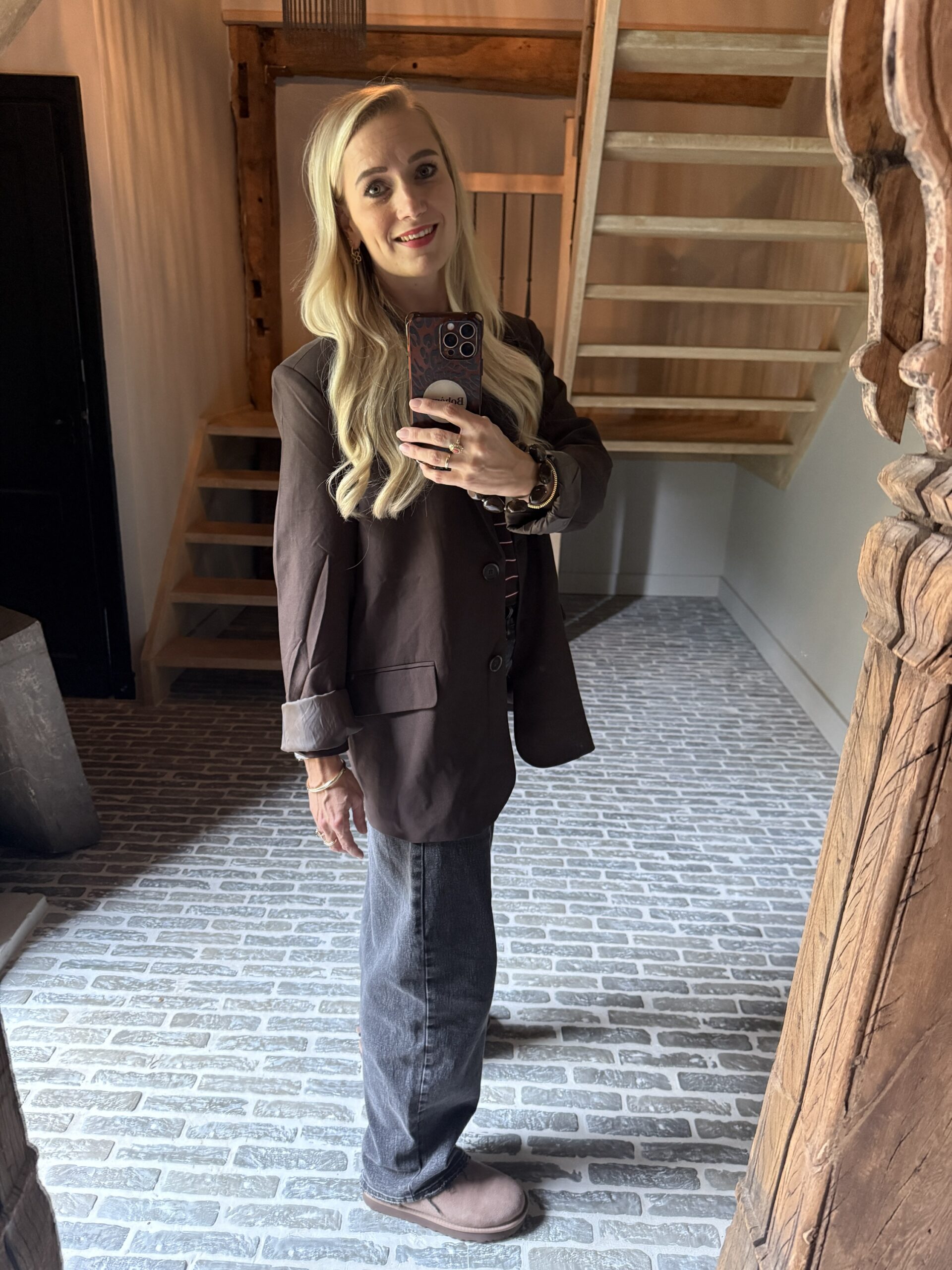 Oversized blazer Cheyenne met rugsplit bruin - Afbeelding 3
