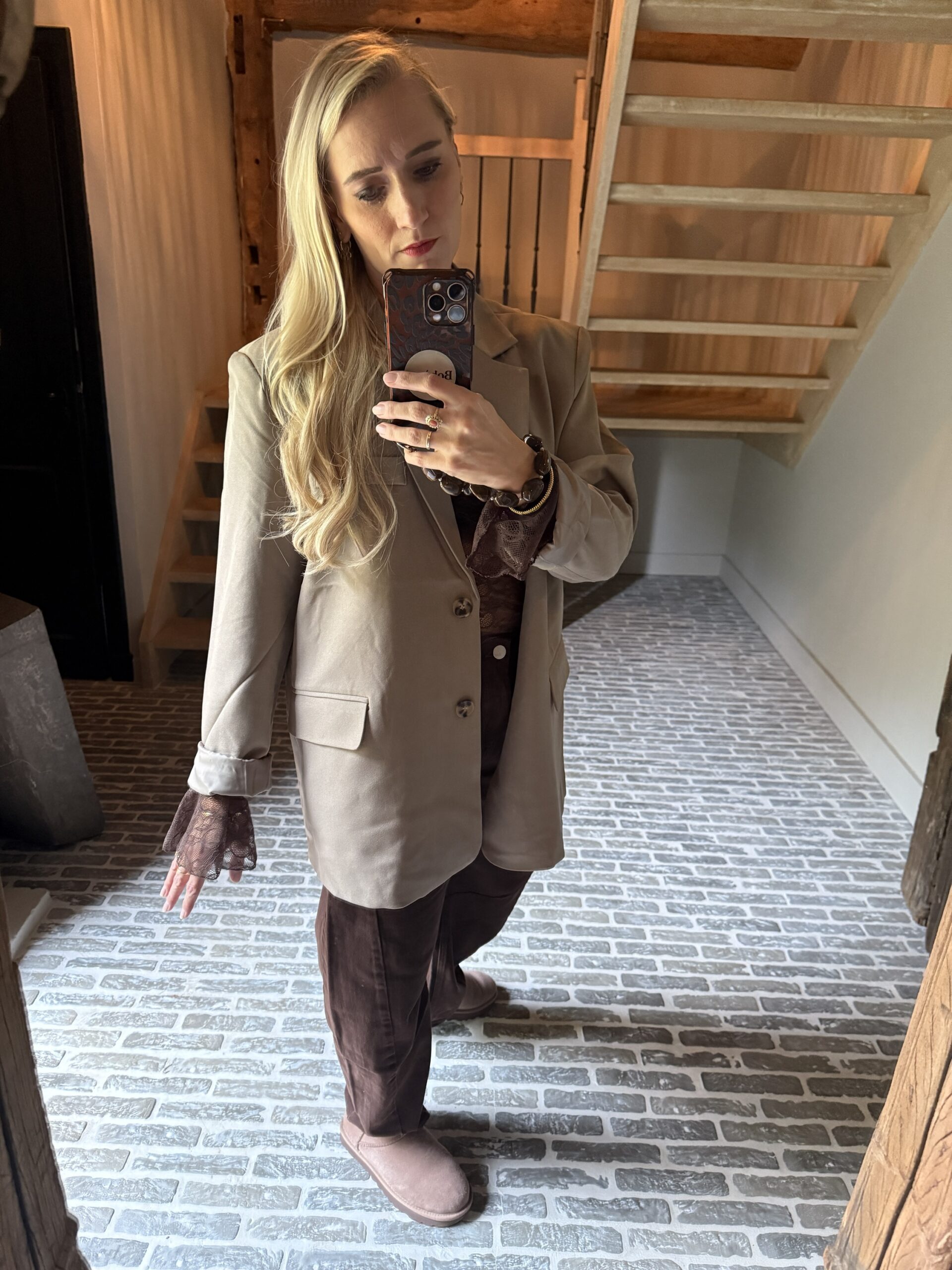 Oversized blazer Cheyenne met rugsplit zandkleur - Afbeelding 2