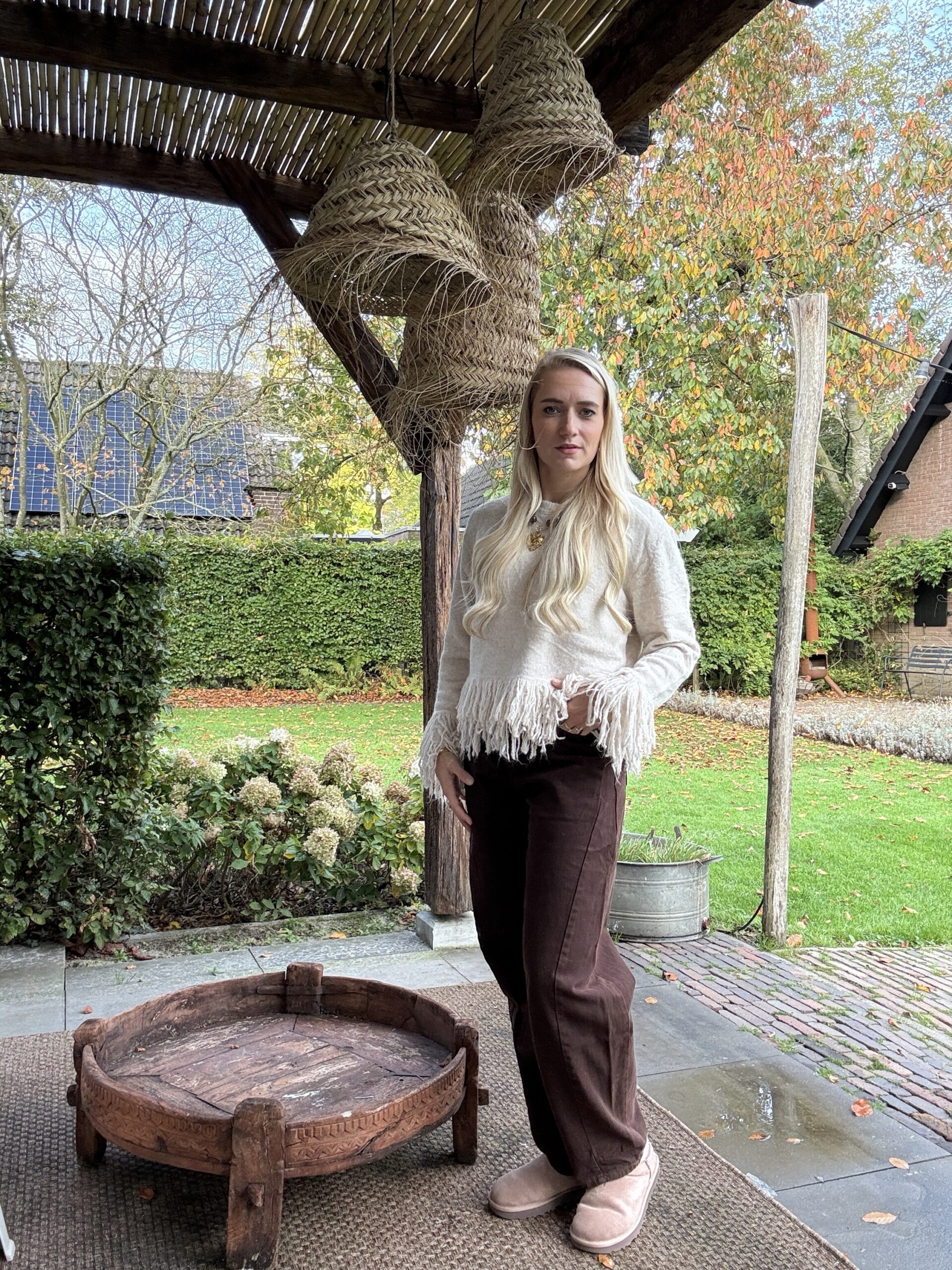 Gebreide trui Zara met franje beige - Afbeelding 2