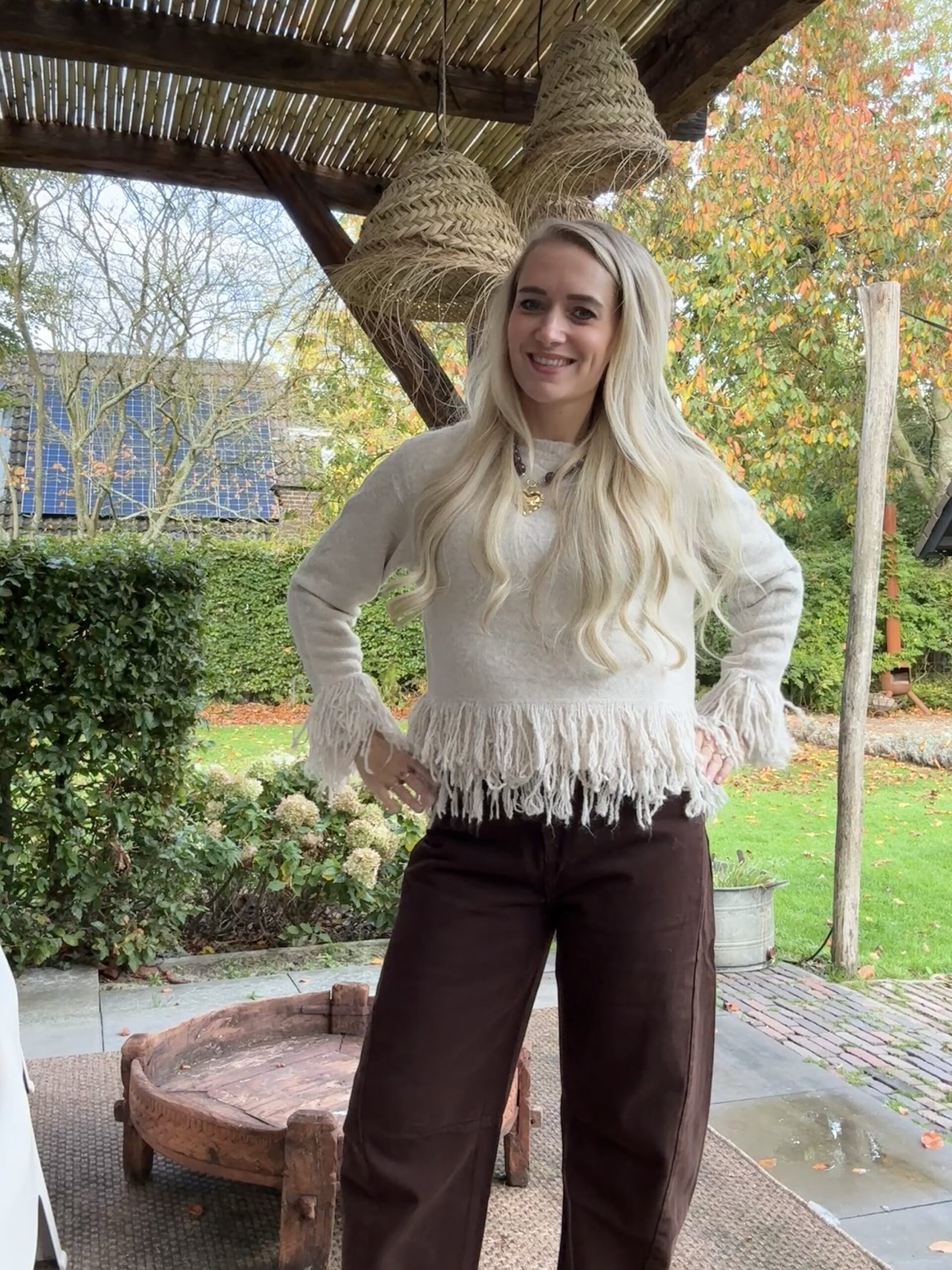 Gebreide trui Zara met franje beige