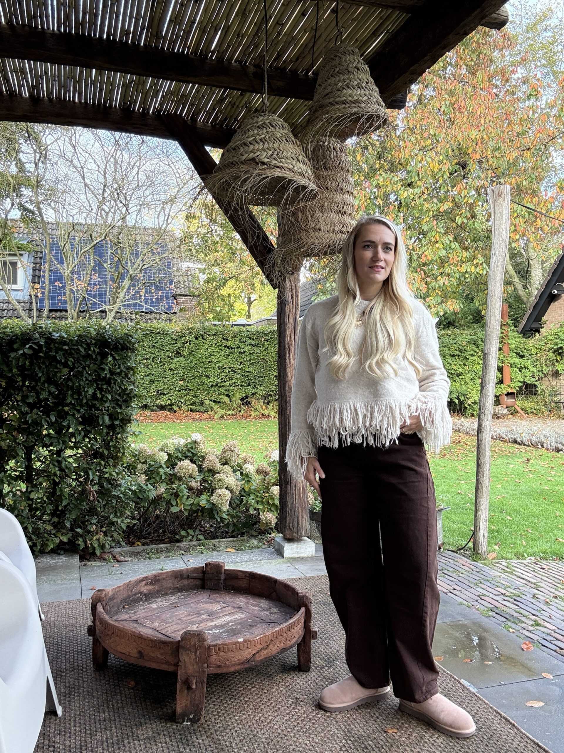 Gebreide trui Zara met franje beige - Afbeelding 3