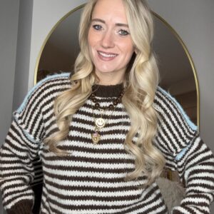 Gestreepte Trui met Ballonmouw bruin/blauw/beige