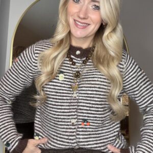 Mohair gebreid vest met geborduurd fruit bruin/beige