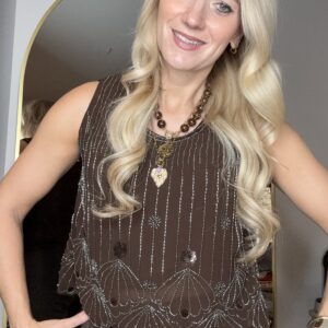 Bruine Feestelijke Top met Pailletten en Kraaltjes