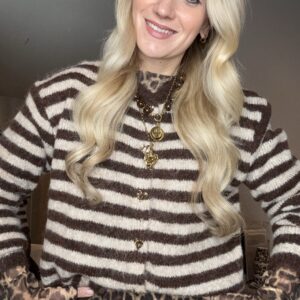 Gestreept vest met gouden hartjes knopen beige/bruin