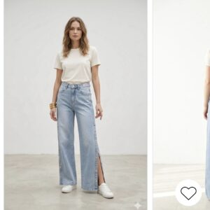 Wide Leg Jeans met Split Knopen Detail – Light Blue Denim