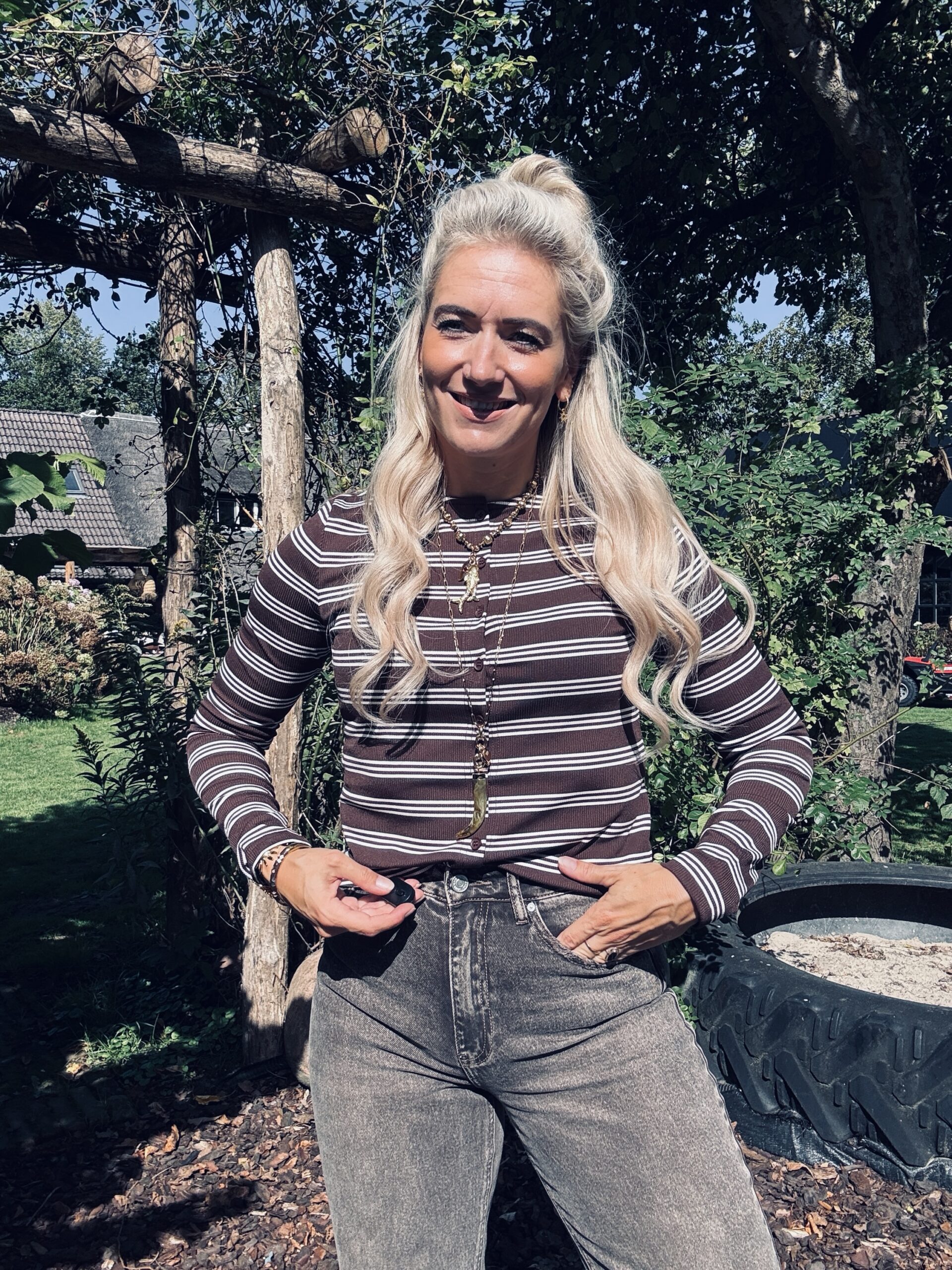 STRIPED LOVE , BRUIN/BEIGE🤎🤍 - Afbeelding 2